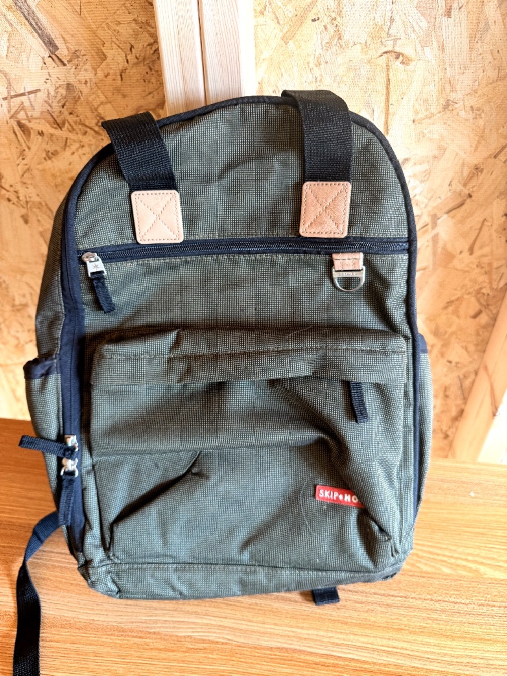 Skip Hop Duo Diaper Backpack Olive Green Mini Grid + Changing Pad